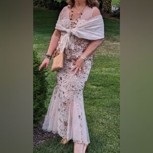 Cocktail Dress. Sequins. Sleeveless. Elegant. Mermaid W/ Flare SheerBottom